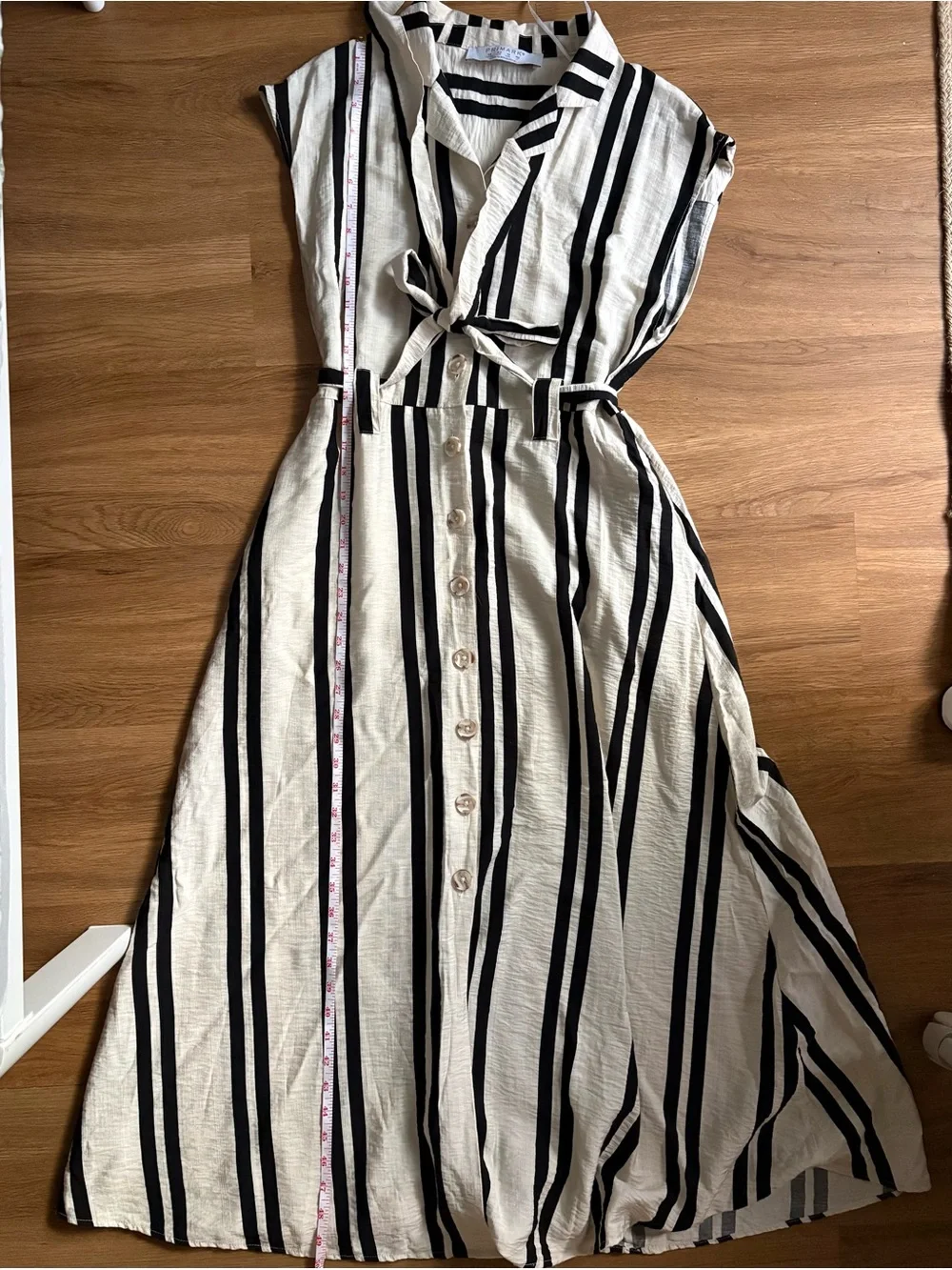 Primark Black White Vertical Stripe Button Front Belted Collared Maxi Dress - Picture 9 of 10